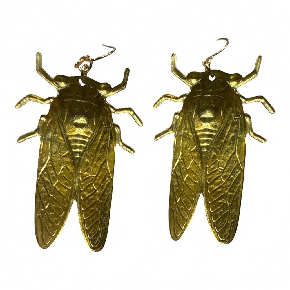 NEW MINT women's beetle insect bug oversized earrings in gold
